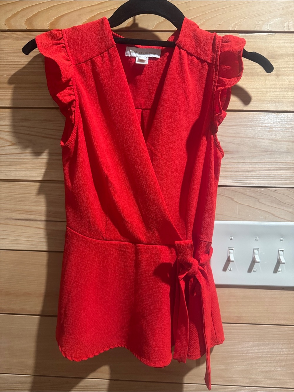 Monteau Red Wrap Peplum Blouse with Tie